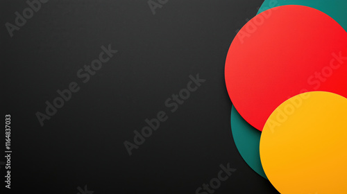 A minimalist design of overlapping red, yellow, and green circular elements on a black background symbolizing cultural vibrancy.