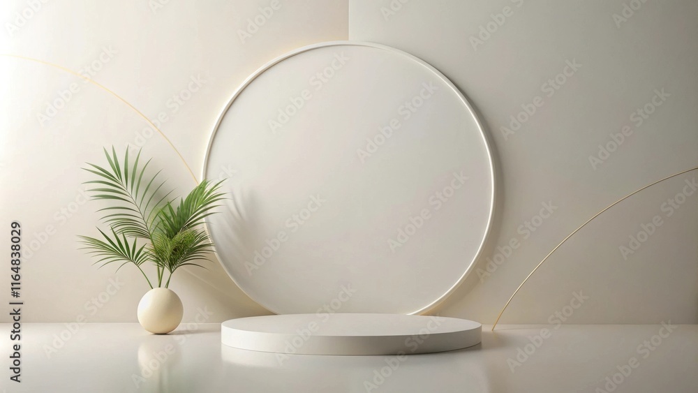 Minimalist Product Display with Plant and Circular Frame Minimalist Product Display with Plant and Circular Frame