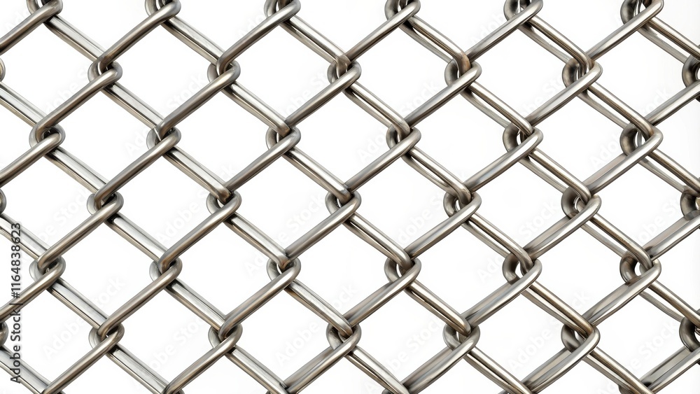 Naklejka premium Close-up view of a metallic chain link fence, showcasing its intricate diamond pattern and sturdy construction