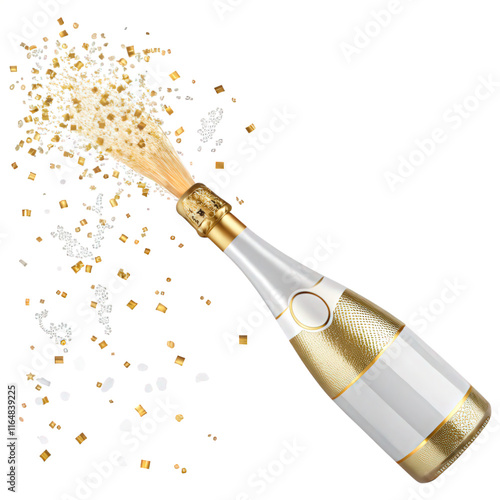 Champagne Bottle Popping Icon - Gold & White