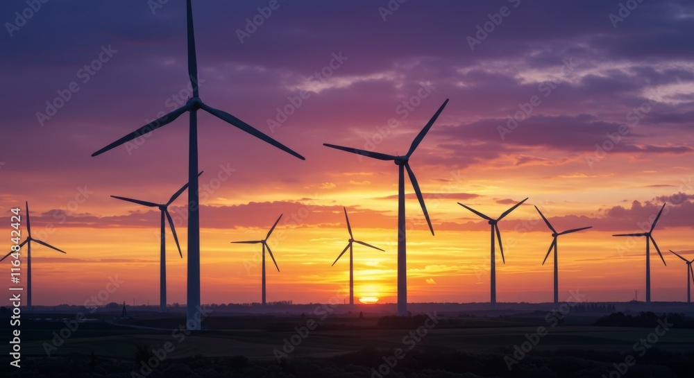 Majestic wind turbines at sunset in a scenic landscape Majestic wind turbines at sunset in a scenic landscape