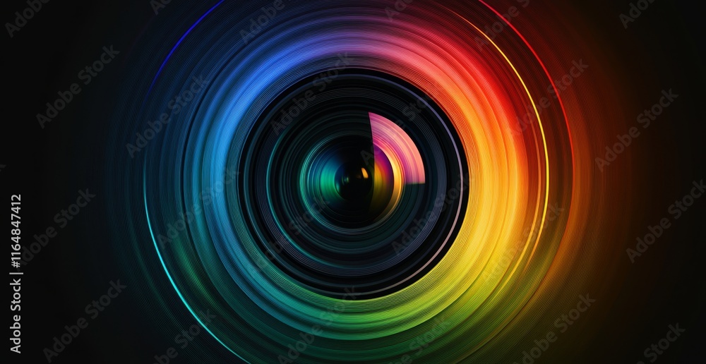 Colorful lens aperture with rainbow swirl effect. Colorful lens aperture with rainbow swirl effect.