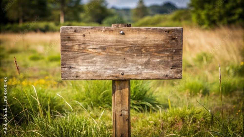 Rustic Wooden Signpost in a Verdant Meadow, Perfect for Your Message Rustic Wooden Signpost in a Verdant Meadow, Perfect for Your Message