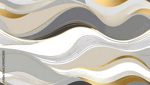 Abstract Wave Pattern in Gray Gold and White Hues