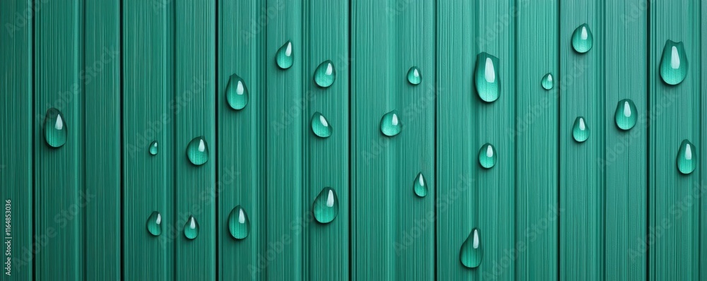 Fototapeta premium Droplets abstract background concept. Raindrops glisten on a textured green surface, showcasing nature's beauty and freshness.
