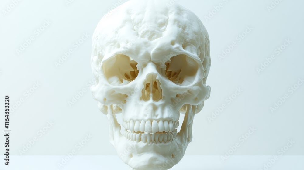 3D printed human skull model on white background. 3D printed human skull model on white background.