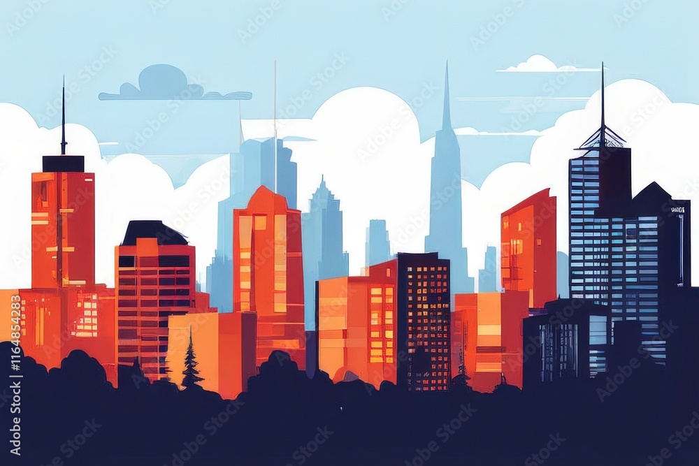 the AI Image Generator, Cityscape with Illuminated Skyscraper the AI Image Generator, Cityscape with Illuminated Skyscraper