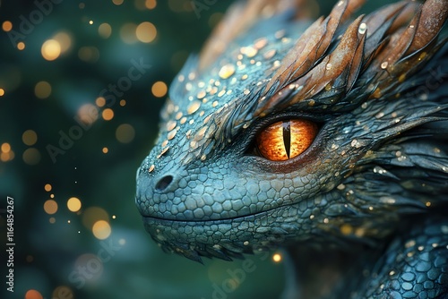 Wallpaper Mural A young teal dragon with orange accents observes its surroundings Torontodigital.ca