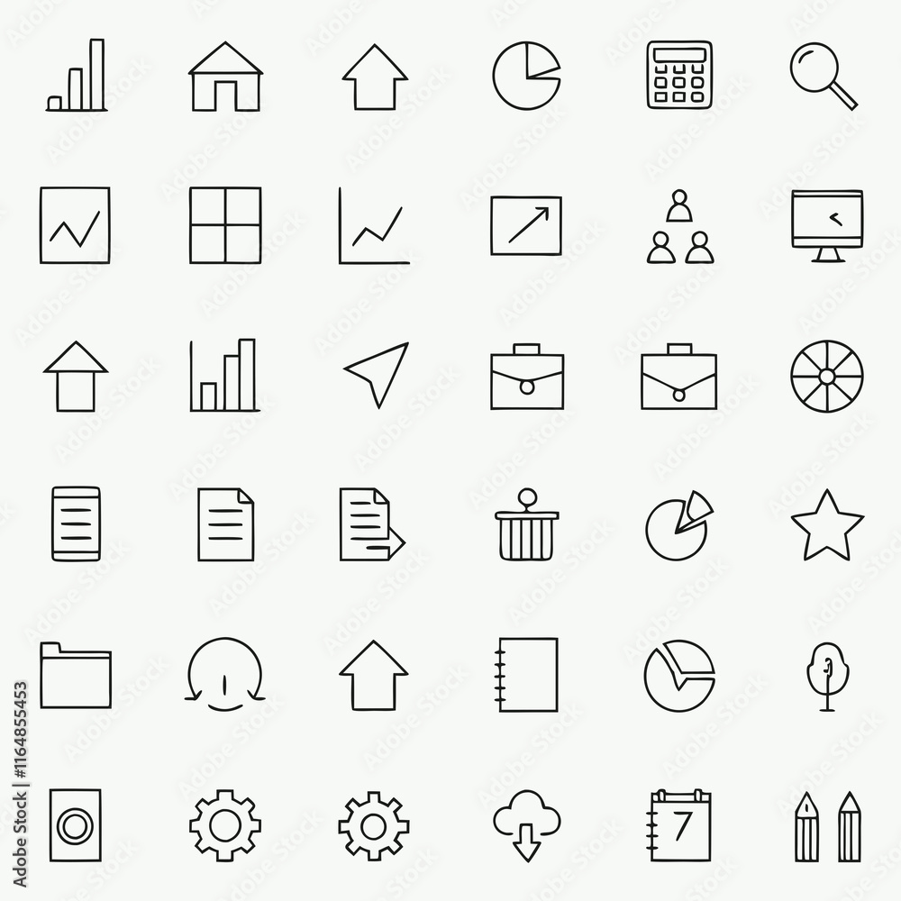 A professional icon set featuring line art A professional icon set featuring line art