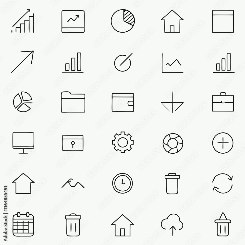 A professional icon set featuring line art A professional icon set featuring line art