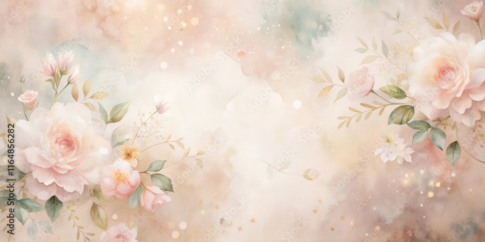 Soft Blush Roses and Delicate Watercolor Greenery on a Dreamy Background, Perfect for Elegant Design Projects Soft Blush Roses and Delicate Watercolor Greenery on a Dreamy Background, Perfect for Elegant Design Projects