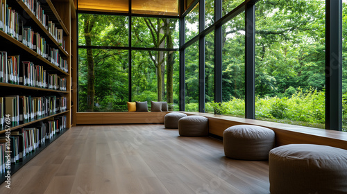 Wallpaper Mural serene library interior with large windows and natural light Torontodigital.ca
