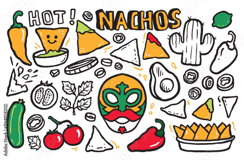 Doodle Chili cheeze nachos vector