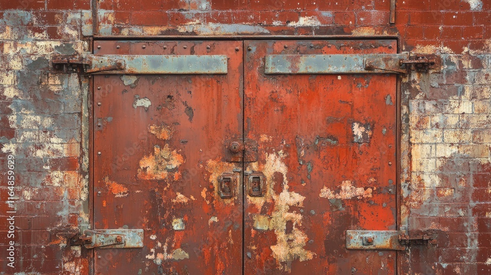 A close-up of metal doors in a red brick wall, creating a functional yet softened industrial aesthetic at the entrance of a transformer area A close-up of metal doors in a red brick wall, creating a functional yet softened industrial aesthetic at the entrance of a transformer area