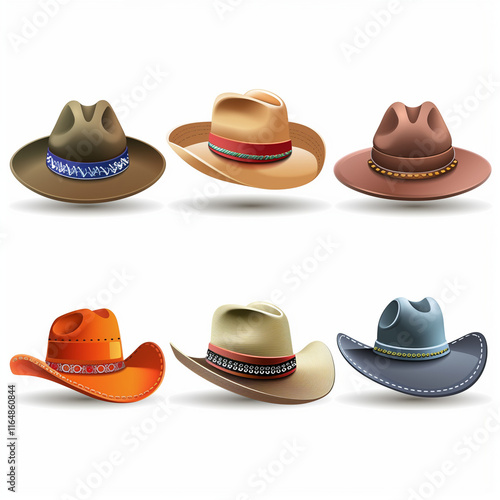 Collection of Cowboy Hat Illustrations with Various Styles and Colors for Fashion Design and Western Themes photo