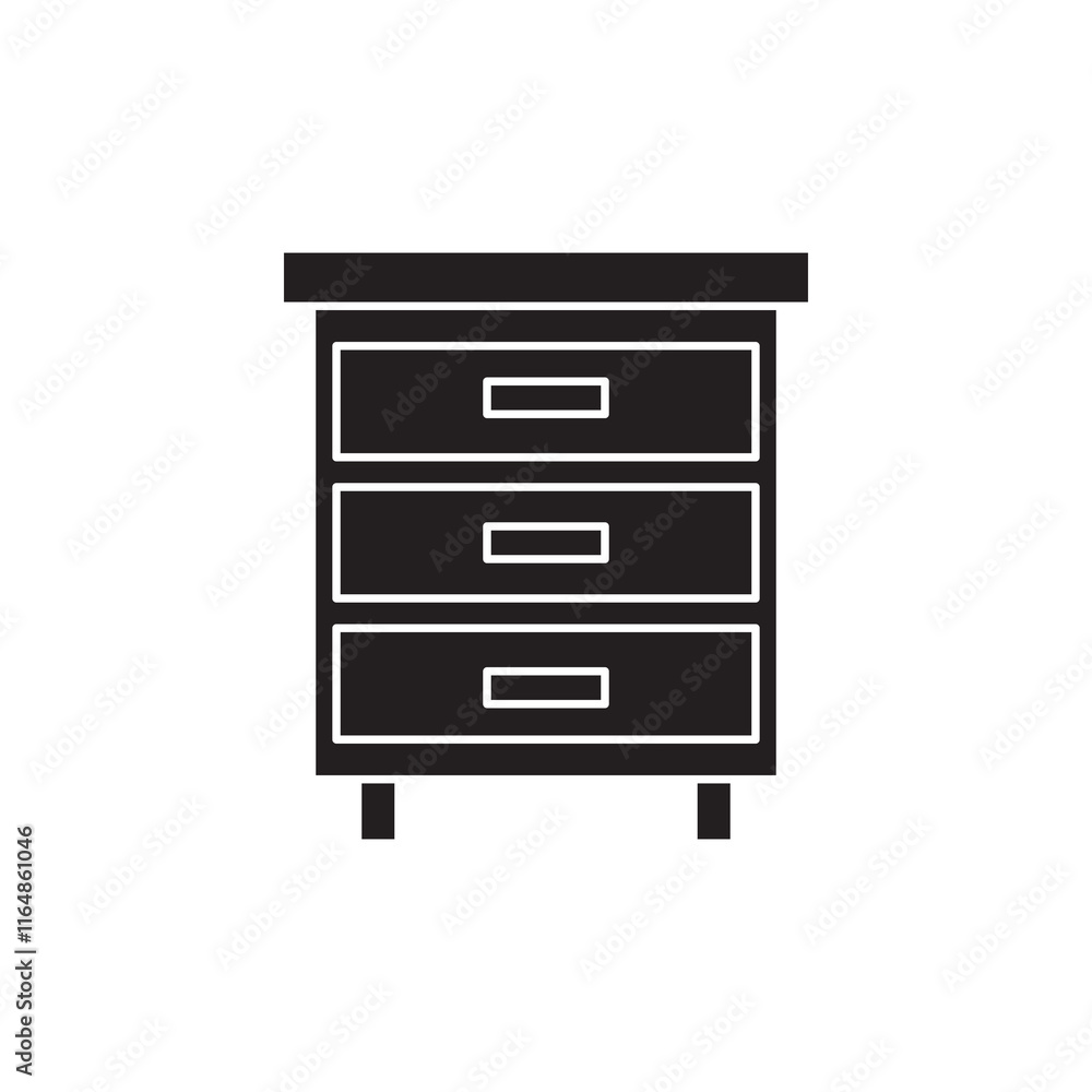 Nightstand bedside table, vector flat black trendy style illustration for web and app..eps Nightstand bedside table, vector flat black trendy style illustration for web and app..eps