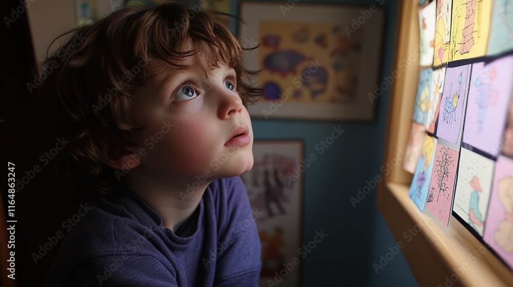 Child gazing intently at vibrant pictures, capturing the imagination and sparking curiosity in the young mind. The essence of childhood wonder and exploration. Child gazing intently at vibrant pictures, capturing the imagination and sparking curiosity in the young mind. The essence of childhood wonder and exploration.