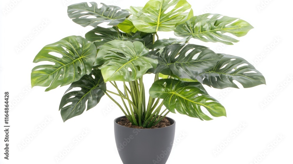 A Monstera plant with large, glossy leaves in a simple pot, isolated against a pure white background, creating a fresh and elegant look A Monstera plant with large, glossy leaves in a simple pot, isolated against a pure white background, creating a fresh and elegant look