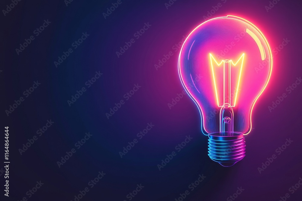 Glowing neon lightbulb on dark background. Glowing neon lightbulb on dark background.