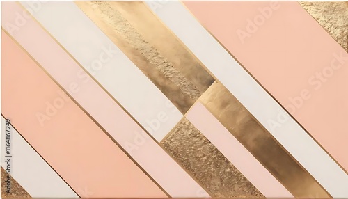 Abstract Gold and Peach Diagonal Stripe Painting