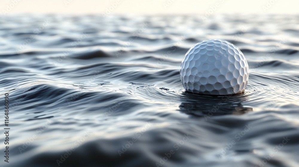 Golf ball floating on calm water at sunset. Golf ball floating on calm water at sunset.