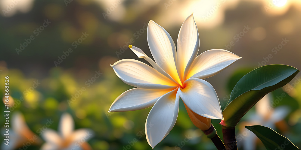 Obraz premium in the morning, a Kemboja flower is blooming beautifully, created by generative ai