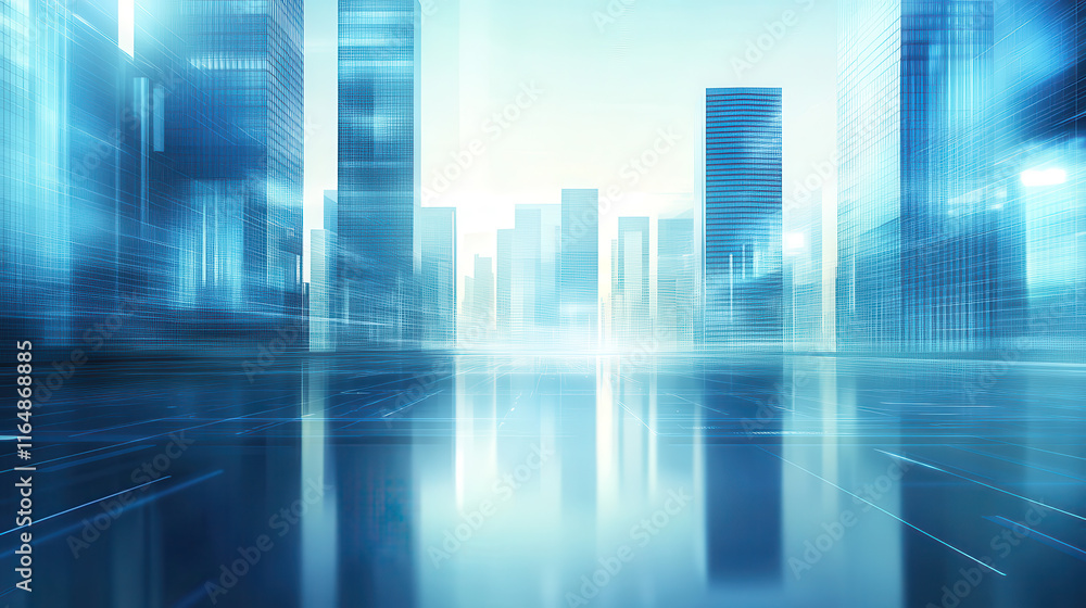 Modern cityscape background with a blue gradient and futuristic buildings, representing technology in business Modern cityscape background with a blue gradient and futuristic buildings, representing technology in business