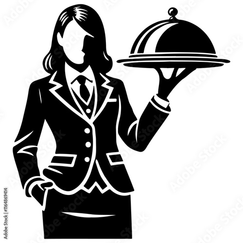 Waitress Balancing a Cloche Food Tray.