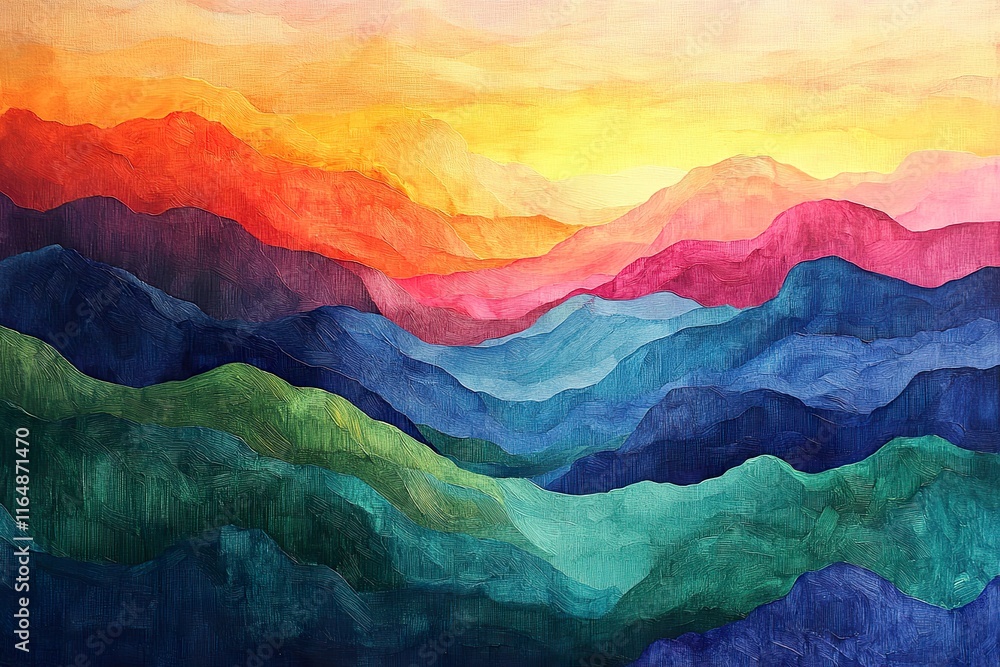 Vibrant Colorful Layers Of Rolling Mountainscape Vibrant Colorful Layers Of Rolling Mountainscape