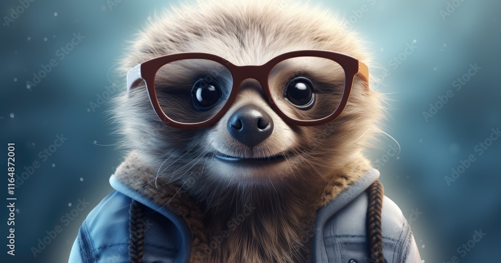 A cute, anthropomorphic sloth wearing glasses and a jacket, smiling at the viewer. A cute, anthropomorphic sloth wearing glasses and a jacket, smiling at the viewer.