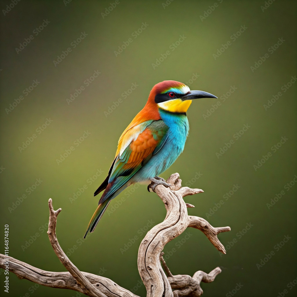 colorful bee eater bird perched on a branch against green background colorful bee eater bird perched on a branch against green background