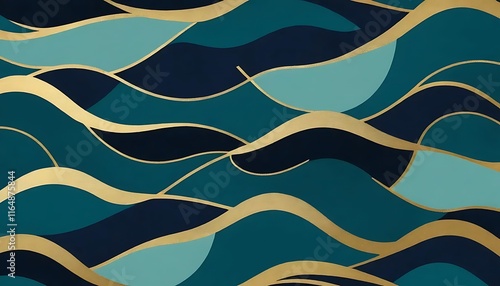 Abstract Gold Teal and Dark Blue Wave Pattern Design
