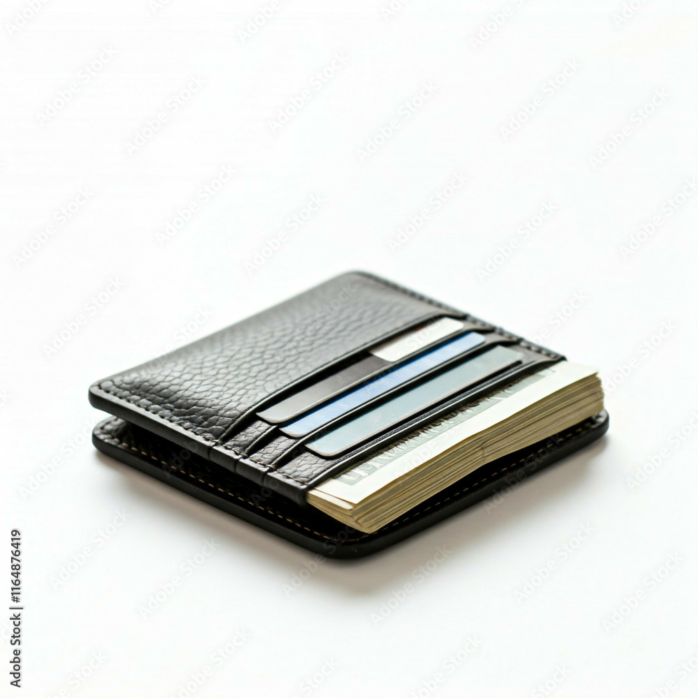 black leather wallet with credit cards and cash on white background black leather wallet with credit cards and cash on white background