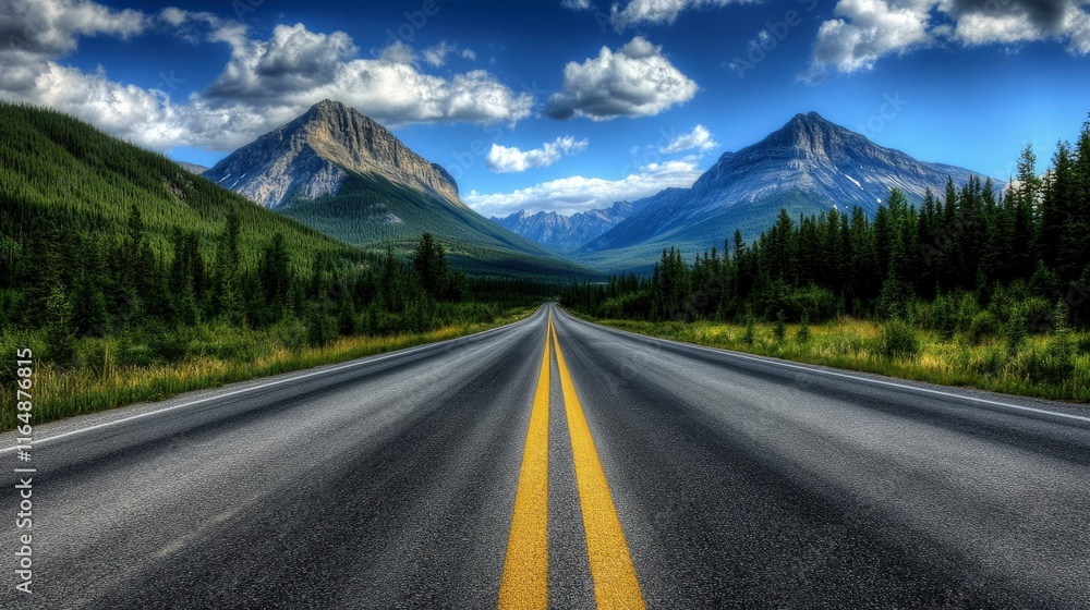 Fototapeta premium Mountain Road Scenic View With Twin Peaks