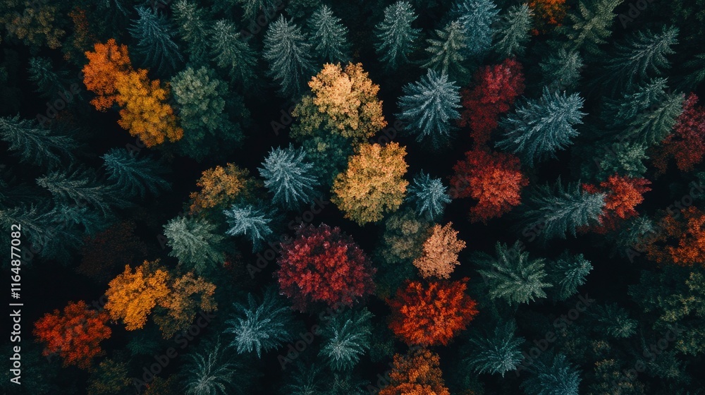 Fototapeta premium Aerial View Of Autumn Forest Canopy Showing Colorful Trees