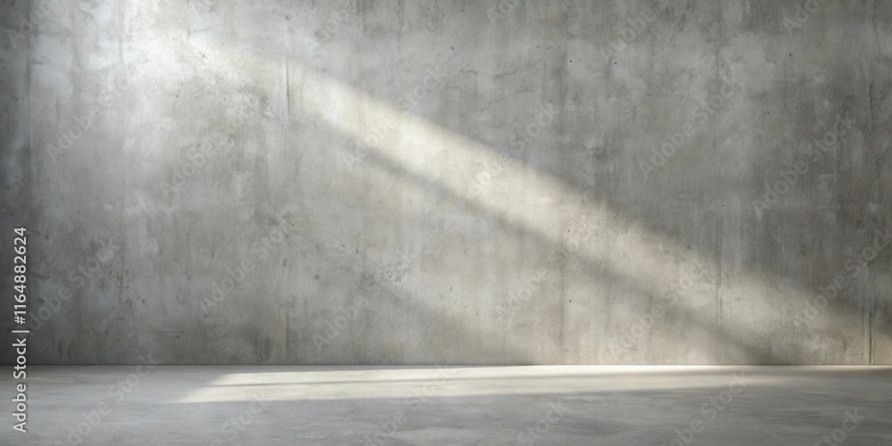 Empty room with sunlight beams illuminating a textured concrete wall and floor Empty room with sunlight beams illuminating a textured concrete wall and floor