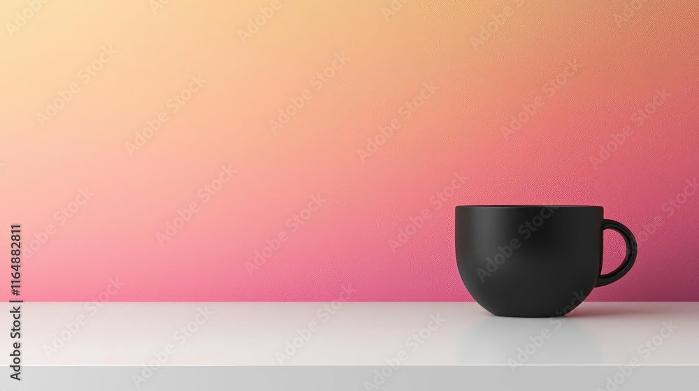 Minimal coffee idea. Stylish black cup on a minimalist table against a gradient wall. Minimal coffee idea. Stylish black cup on a minimalist table against a gradient wall.
