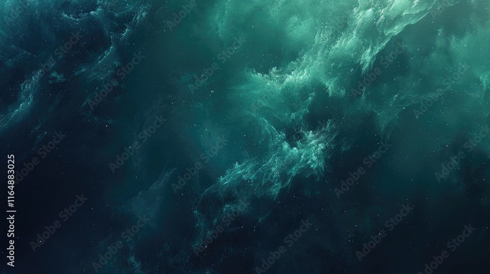 Abstract depiction of swirling cosmic clouds in shades of teal and blue. Abstract depiction of swirling cosmic clouds in shades of teal and blue.
