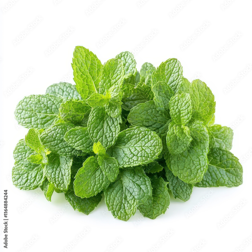 Fresh Green Mint Leaves with Vibrant Color and Delicate Texture on a Clean White Background for Culinary and Aromatic Use Fresh Green Mint Leaves with Vibrant Color and Delicate Texture on a Clean White Background for Culinary and Aromatic Use
