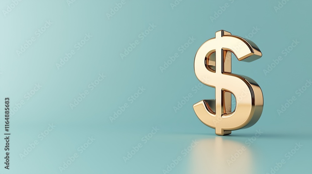 Gold Dollar Sign Symbol on Light Blue Background 3D Render Gold Dollar Sign Symbol on Light Blue Background 3D Render