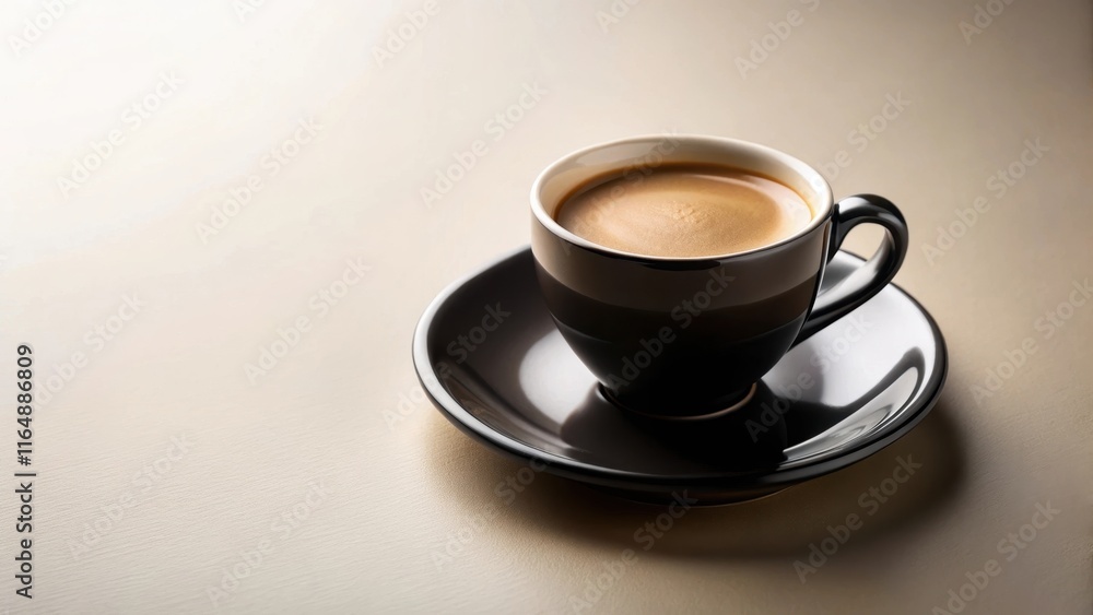 A single serving of dark roasted coffee in a dark ceramic cup sits on a matching saucer, a moment of quiet contemplation A single serving of dark roasted coffee in a dark ceramic cup sits on a matching saucer, a moment of quiet contemplation