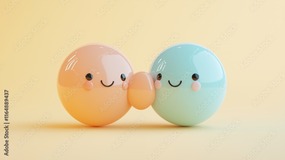 Cute Colorful Cartoon Characters Embracing in Soft Pastel Tones Cute Colorful Cartoon Characters Embracing in Soft Pastel Tones