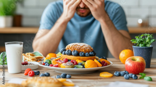 Eating Disorders, A person is seated with a tray of food in front of them, captured in a visually engaging setting, ideal for food and lifestyle themes.