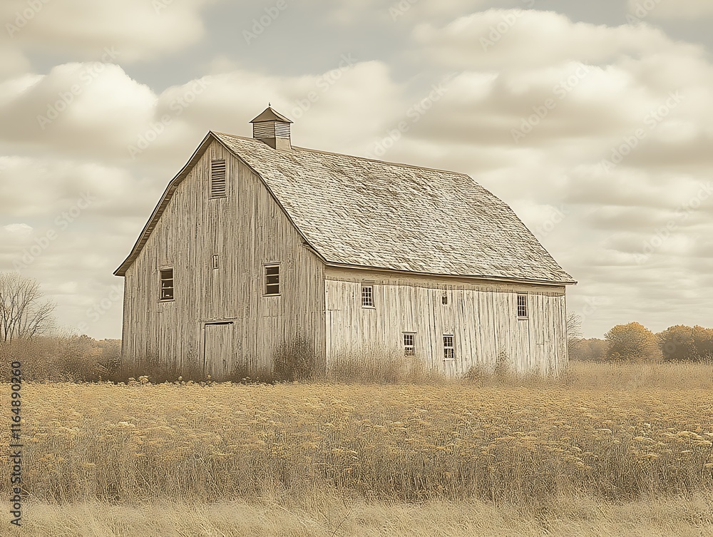 Old weathered barn stands in autumn field Old weathered barn stands in autumn field