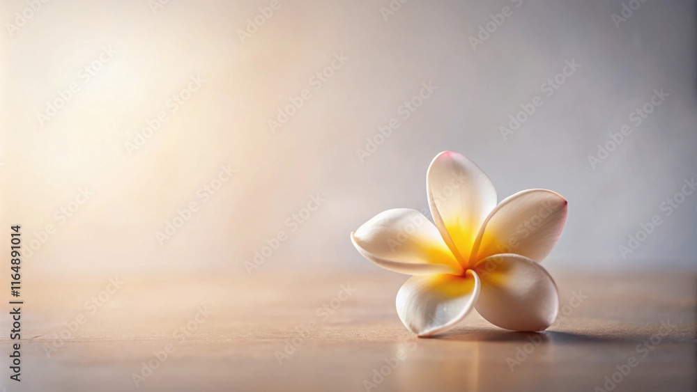 Serene single blossom rests gently on a soft surface, bathed in warm light Serene single blossom rests gently on a soft surface, bathed in warm light