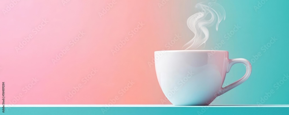 Minimal coffee concept. A steaming cup of coffee on a vibrant background, evoking warmth and comfort. Minimal coffee concept. A steaming cup of coffee on a vibrant background, evoking warmth and comfort.