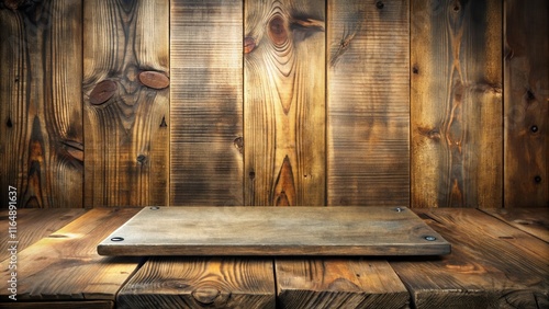 Wallpaper Mural Rustic Wooden Display Shelf with Weathered Plank Background Torontodigital.ca