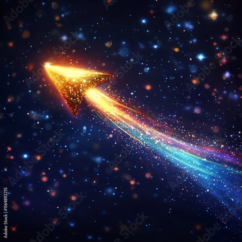 Glittering Arrow in Cosmic Space with Bright Star Trails
