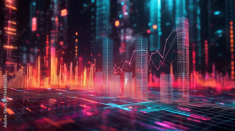 Abstract Digital Data Visualization with Colorful Lines and Bars Abstract Digital Data Visualization with Colorful Lines and Bars