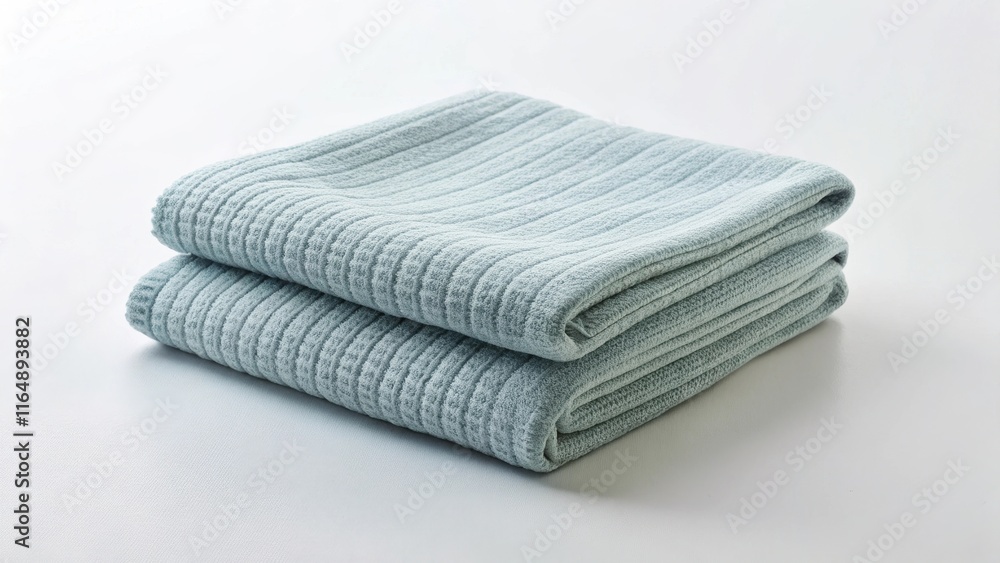 Soft, Textured, Pale Blue Towels Folded Neatly on a Smooth Surface, Ready for Use or Display Soft, Textured, Pale Blue Towels Folded Neatly on a Smooth Surface, Ready for Use or Display